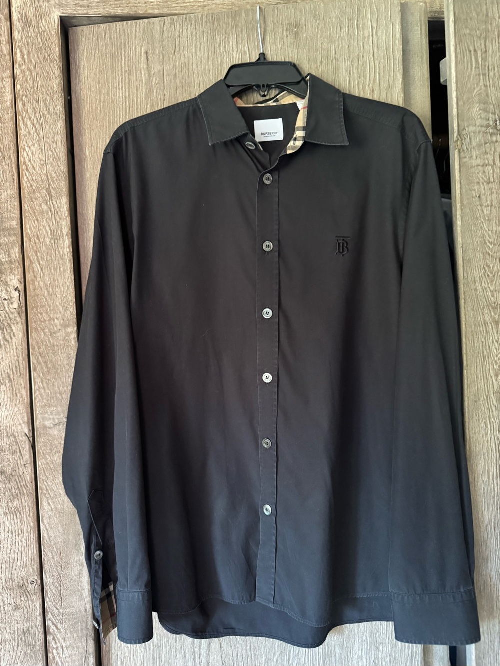 Burberry Black Men's Button-Down Shirt with Signature Check Collar